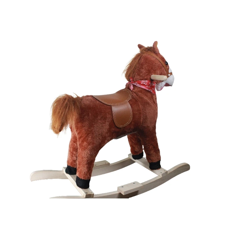 Promotion Children lovely Music stuffed plush Rocking horse toys with wooden base for the kids