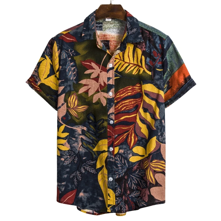 
China Factory Wholesale Eco-Friendly Flower Leaf Mens Hawaiian Beach Wear Floral Shirts For Men 