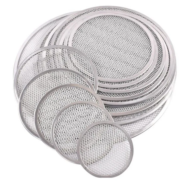6-14inch Seamless Aluminum Pizza Screen Pan Baking Tray Metal Net Bakeware Non-stick Baking Tray