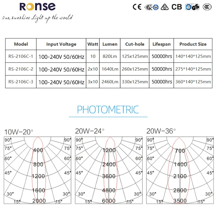 RONSE Recessed Cob 2*10w 2*20w 3*10w 3*20w Cob Home Grille Lamps Spot-it 360 Adjustable Grille Led Light Showroom Grille Lights