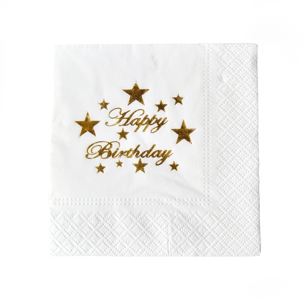 Custom printed beverage napkins foil stamp fancy baby shower party gold paper printing napkin