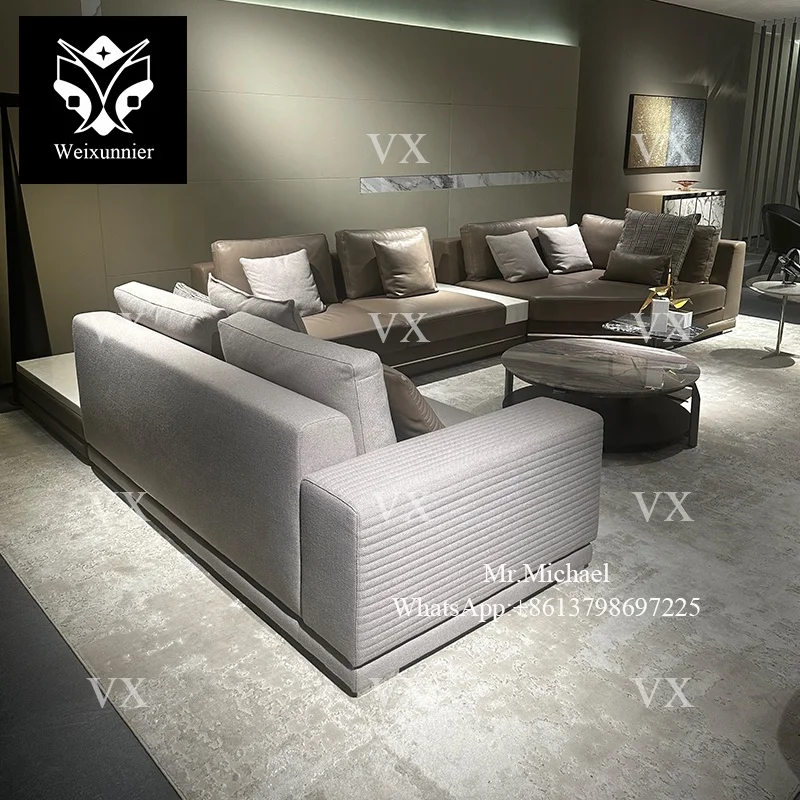 Italian design latest couch living room sofa set furniture custom modern fabric L shaped sofa set corner combination sofa