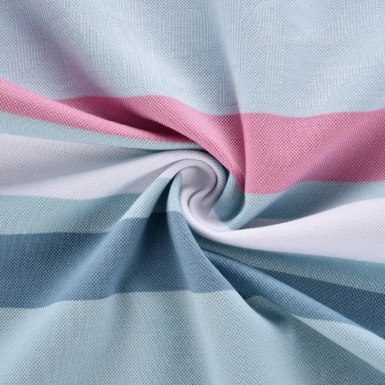 Custom Breathable Yarn Dyed Jacquard Knitted Fabric Stripe 95% Cotton 5% Spandex Polo Fabric