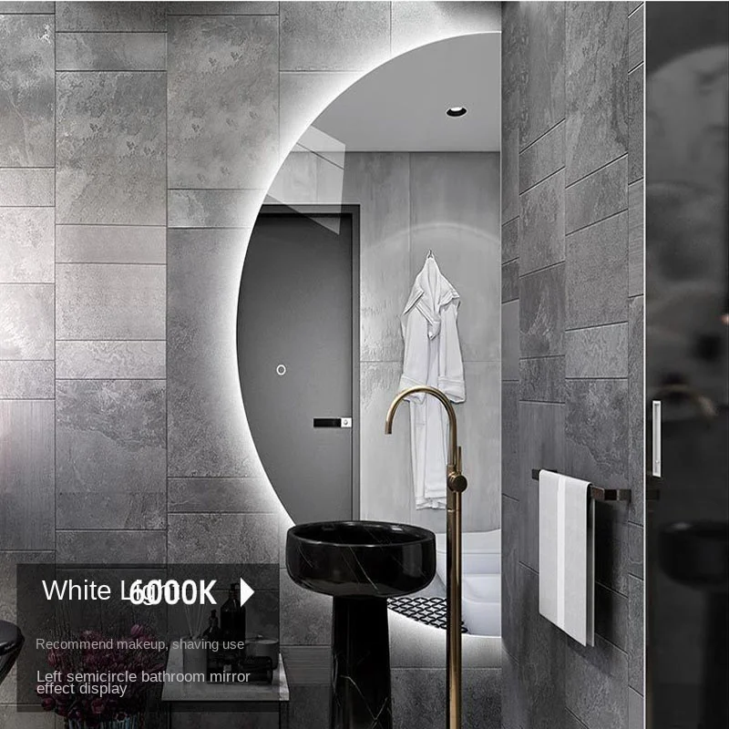Factory Touch smart led with light bathroom mirror wall hanging semicircle bathroom wall hanging toilet sink dressing mirror