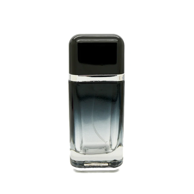 high quality 100ml square black gradient perfume glass bottle with custom box