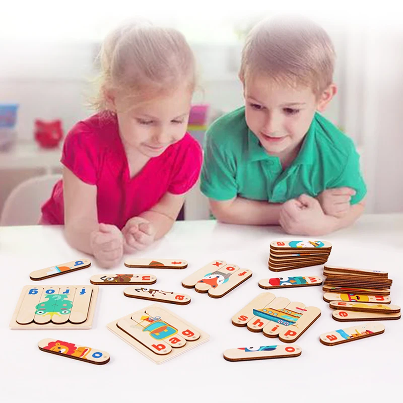 Educational  Top fashion English enlightenment toy kids spelling words game special wooden bar puzzle for toddlers toy