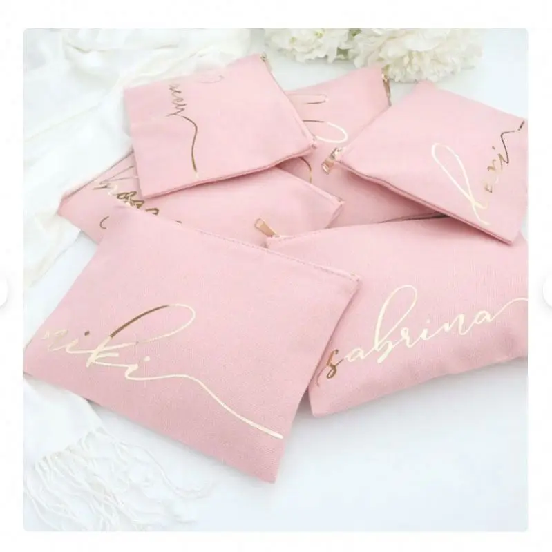 Custom Cosmetic Bag Best Friend Gift Bridesmaid Gift Canvas Makeup Brush Beauty Bag with custom zippo