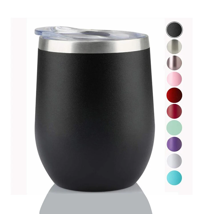 Amazon top seller 12oz stainless steel custom logo wine tumbler insulated egg shape mugs wine glass with lids