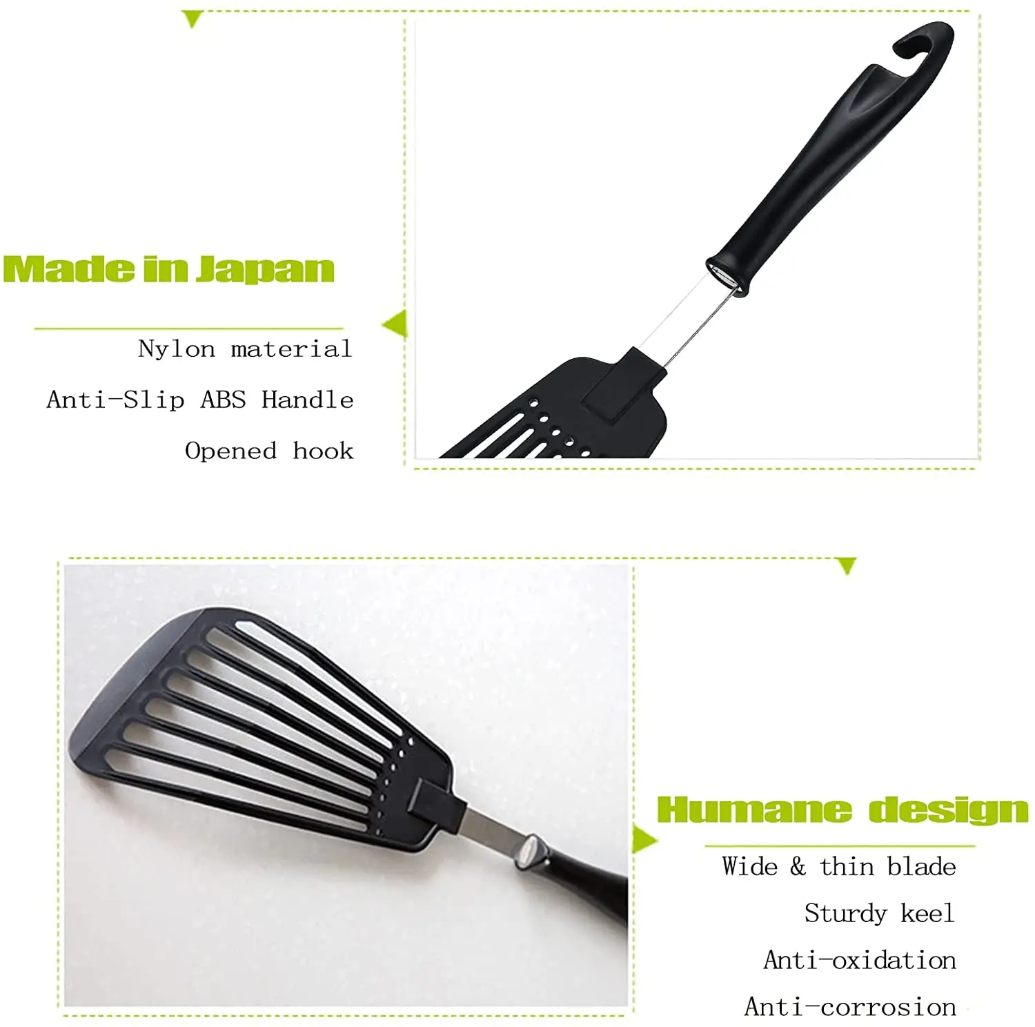 Nonstick Cookware Wide Nylon Blade Spatulas Rubber Turners Kitchen Tool Sturdy Slotted Spatula for Fish Egg Meat
