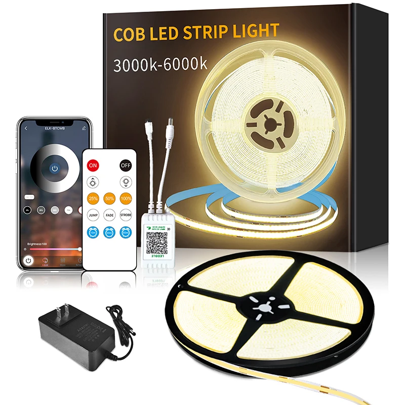 DC 24V 10M Cold White COB LED Strip Light Kit for Cabinet Flexible Adhesive-plaster Installed Light Decoration Home