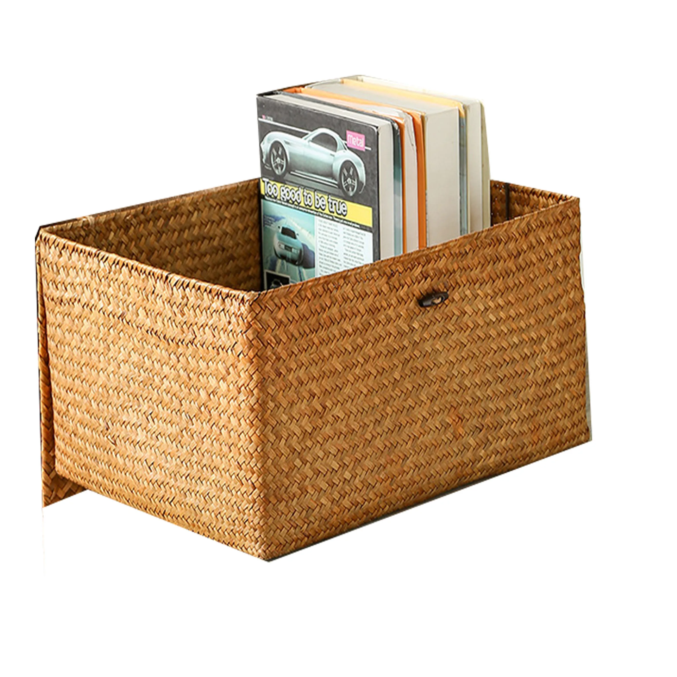 
Country Primitive Handmade Natural Color Sea Grass Storage Baskets Rectangular Wicker Baskets with Lid 