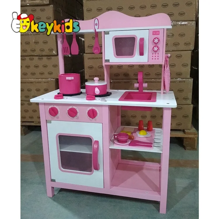 best sale kids wooden pink toy kitchen for pretend W10C045