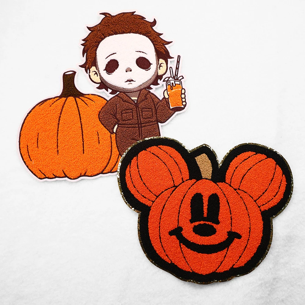 High Quality Cheap Chenille Custom Patch With Glitter Halloween Horror Patches Iron On For Clothing