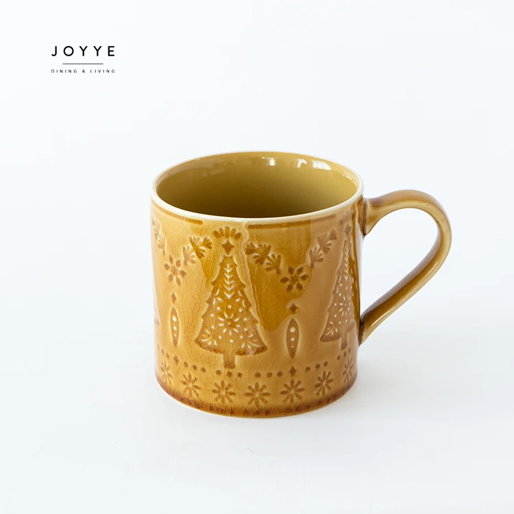 JOYYE Nordic vintage christmas style ceramic coffee mug cup set custom ceramic stoneware embossed coffe tea mugs