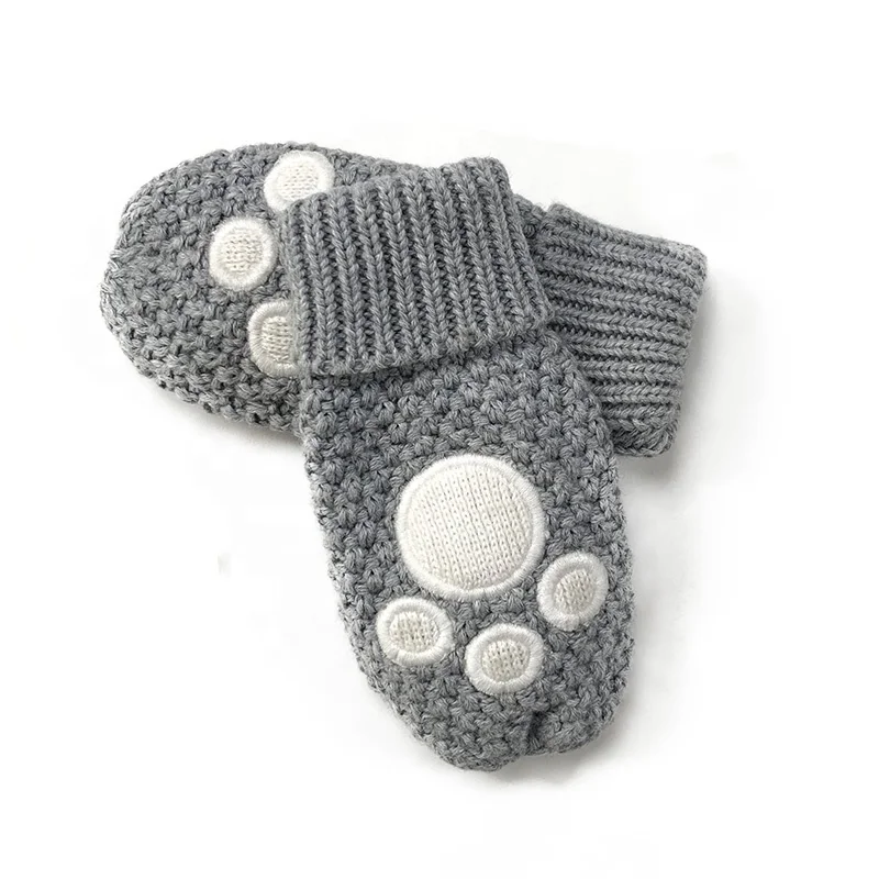 Toddler Baby Girl Winter Soft Warm Knitted Mittens Cute Cat  Embroidery Baby Gloves