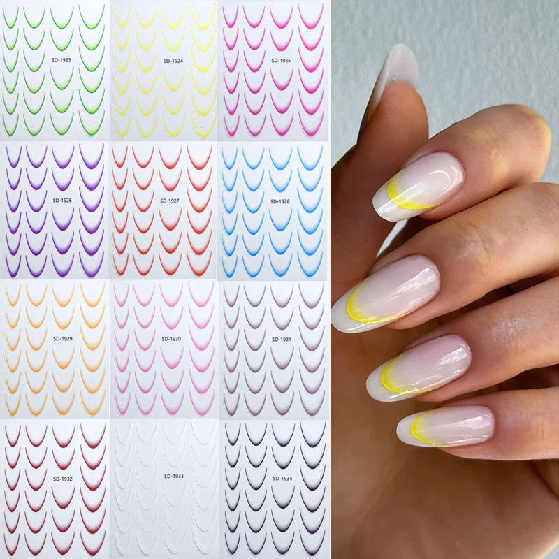 Gradient French Line Nail Stickers Smiling Stripes Self Adhesive Nail Art Sticker Decal Nail Tip Guide For Diy Tool