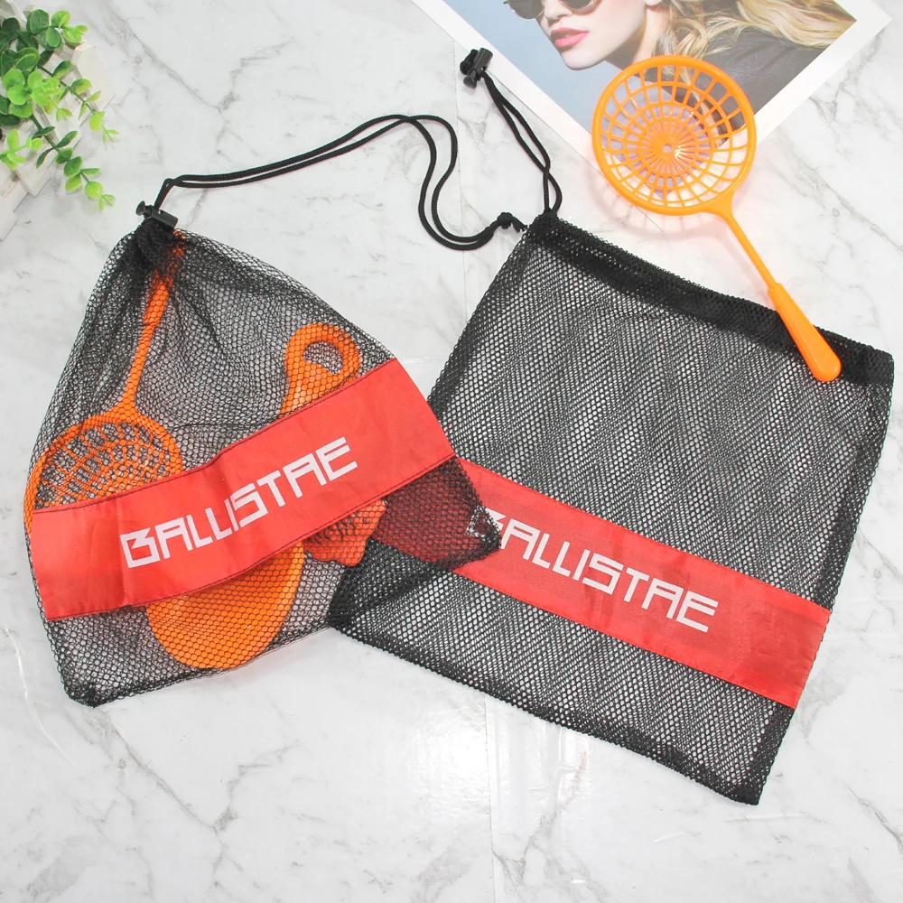 Large Custom Beach Sports Nylon Mesh Bags with Drawstring Black and Red Stitching for Shoes Wholesale Comes with Custom Logo