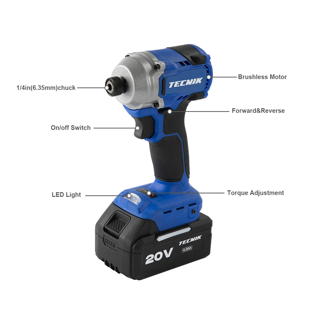 Impact Driver Kit 250N.m 3 Speed Brushless 20V Lithium Battery Hand-held 1/4 Inch Hex Cordless Impact Driver