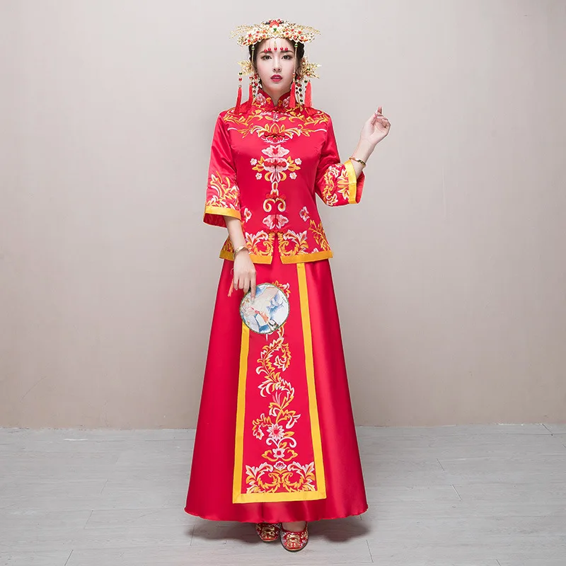 
Chinese Style Traditional Embroidery Skirt+Tops Bridal Wedding Dress Bridal Gown 