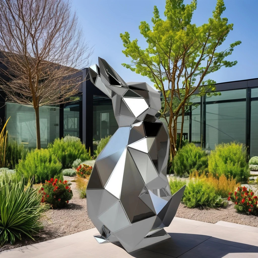 2024 New Garden Landscape Design Creative Outdoor Giant Metal Statue Life-Size Stainless Steel Geometric Animal Sculpture