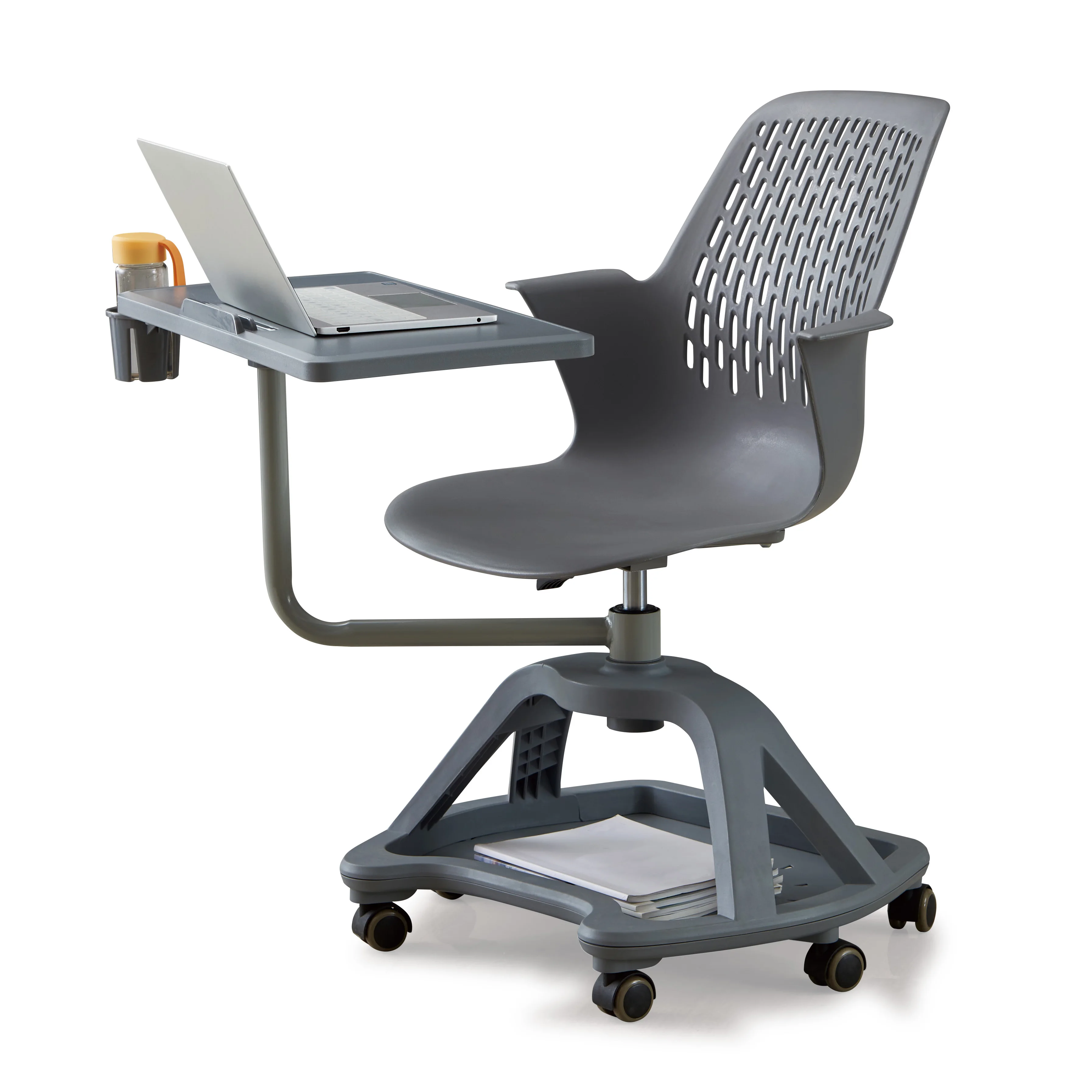 360 degree writing pad and swivel and lifting plastic material with large storage space training chair