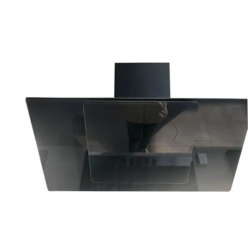 Auto open black glass slant home range hood