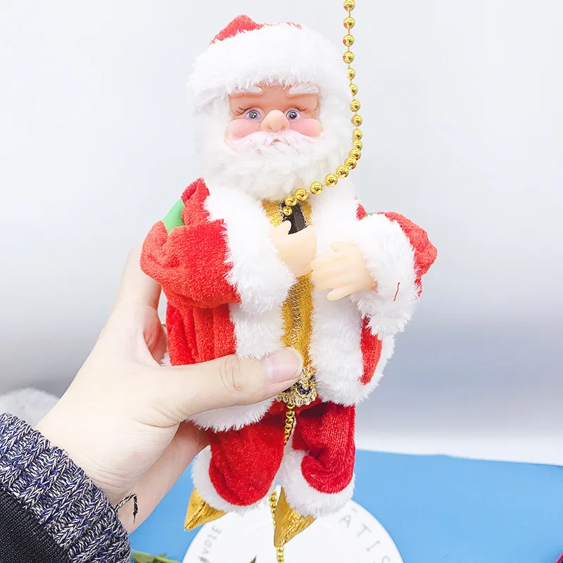 K062 Electric Climbing Ladder Santa Christmas Ornaments Gift Santa Claus Doll Toy with Music Merry Christmas Tree Hanging Decor