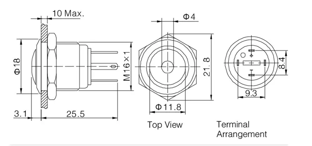 ONPOW 16mm Domed Dot Green Illuminated LED Metal Push Button Switch (GQ16B-10D/JL/G/2.8V/S) CE, RoHS