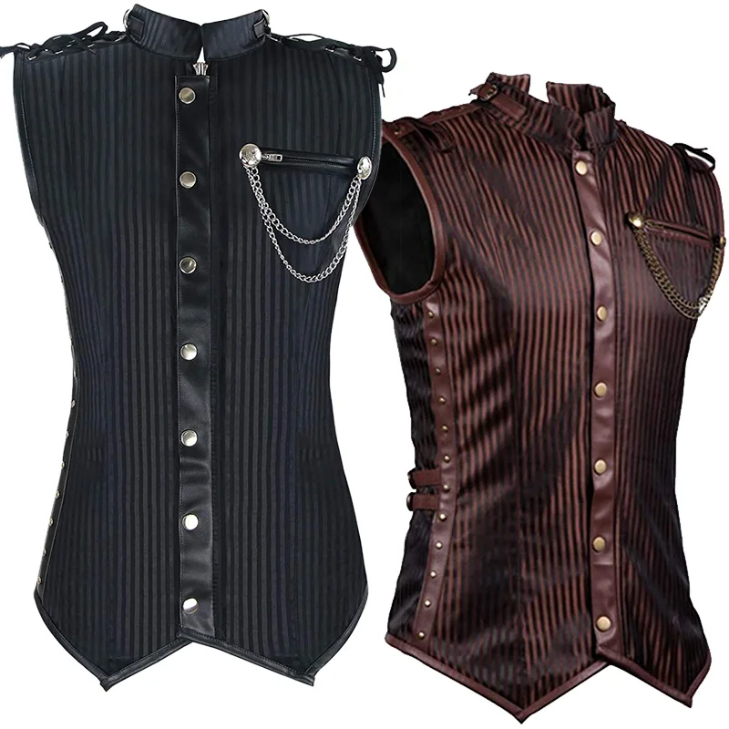  new Halloween Victory Punk style Waistcoat party Sleeveless Solid black brown