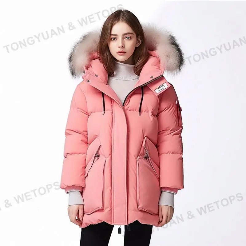 Custom Clothing Manufacturers Women Puffer Coats Wolf Fur Ruff Original Windproof Down Jackets Ladies Winter Warm Hooded Parkas