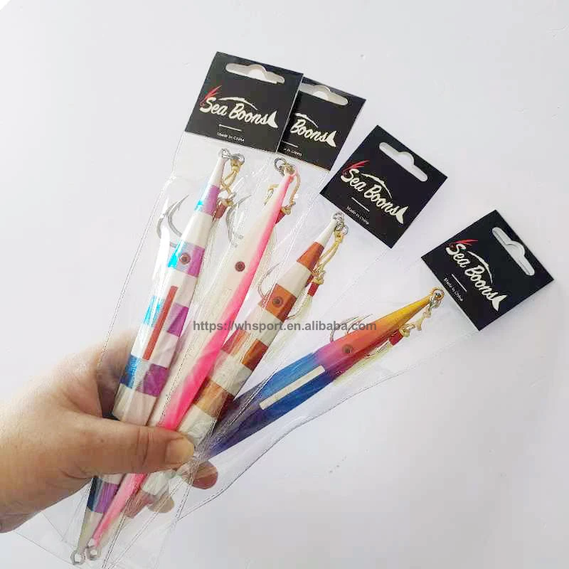 New With auxiliary hook150g-400g Oem Fast Slow Uv Lead Jig Flash Fishing Lure Jigging Slow Pitch Jigs Sinking Metal Lure