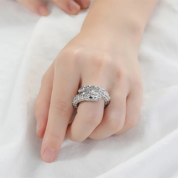 
Animal Jewelry CZ diamond Ring Snake shaped engagement rings silver plated fashion ring for women 