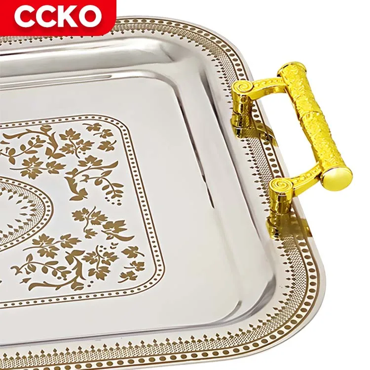 Weeding Bar Luxury Hotel Kitchen Decorative Exclusive Serving Trays Set Waiter Tray Cake Coffee Food Service Tray With Handles