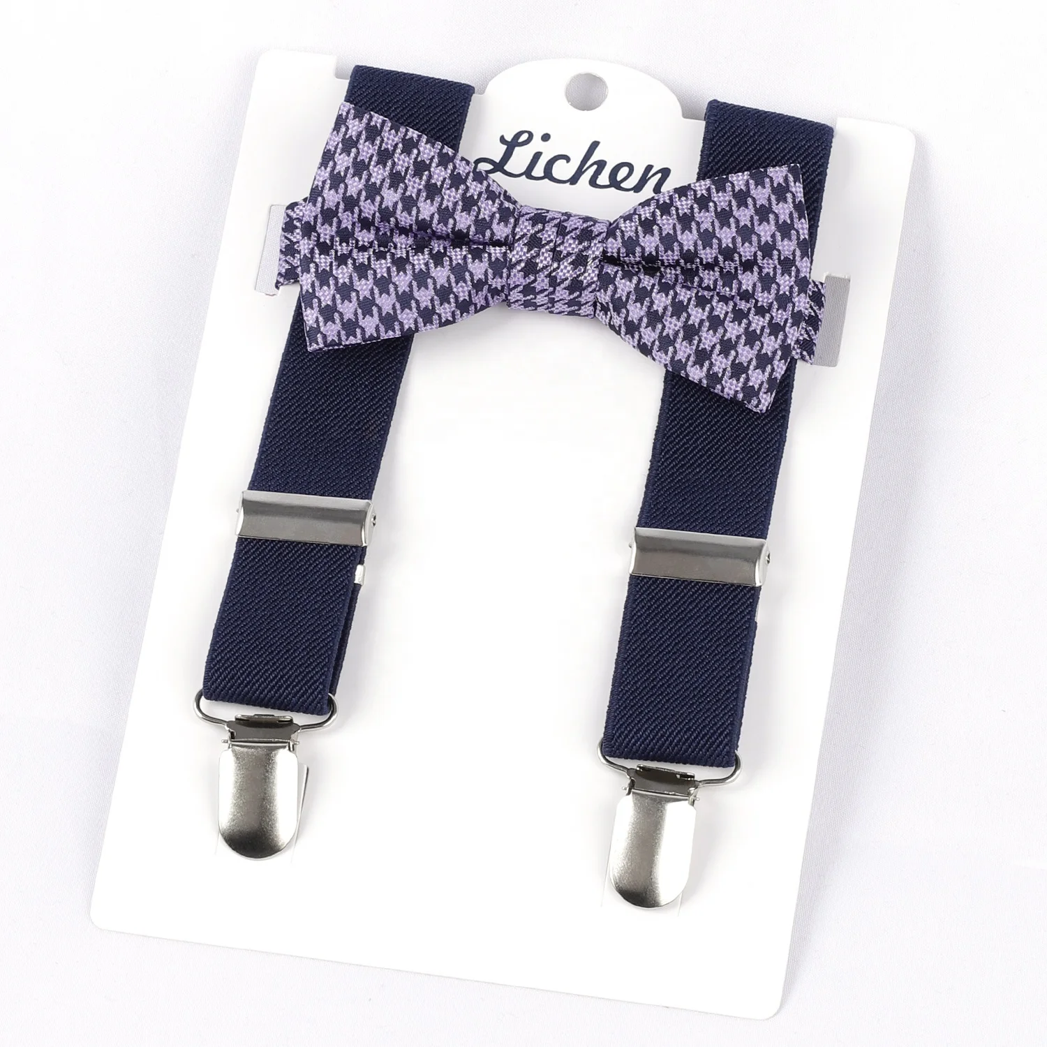Y Back 3 Clips Suspender Strap With Leather Patch and Self Tie Bowties for Boys
