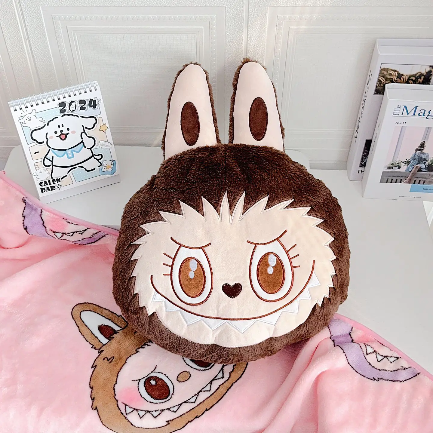 BoTu Cute Labubu Doll Pillow Flannel Blanket Dual Purpose 2-In-1 Air Conditioning Blanket office Car Sleep Pillow Christmas Gift