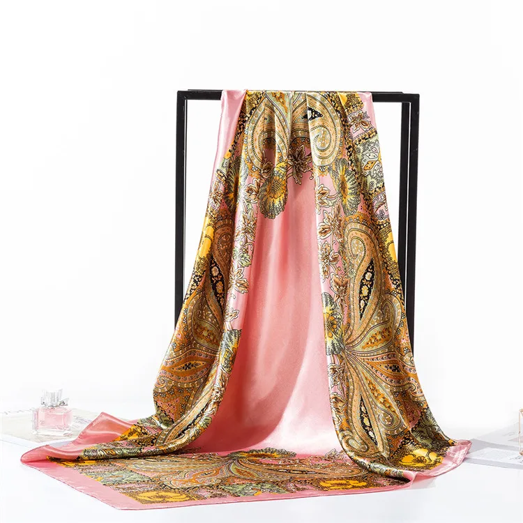 
Professional made custom head satin scarf colorful decorative shawl spring autumn neck scarf 