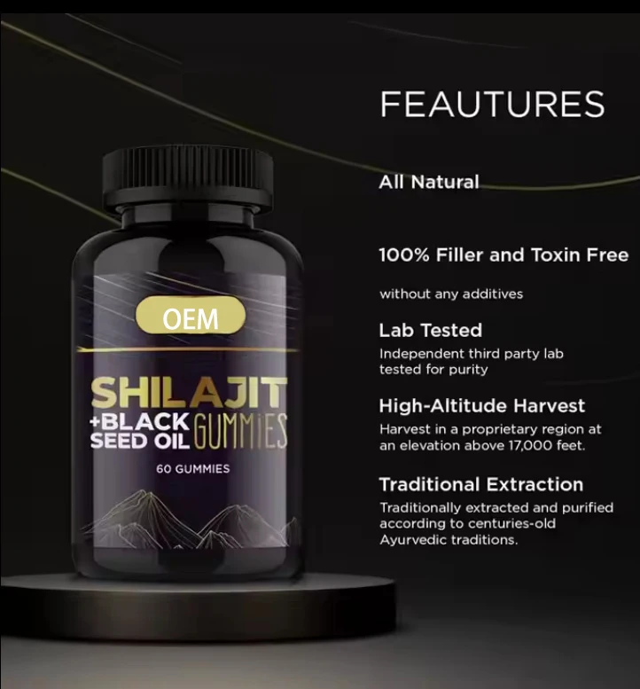 Biocaro Sugar Free Strawberry Flavor Shilajit Black Seed Oil Gummies Pure Himalayan Shilajit Gold with Honey Gummy Candies