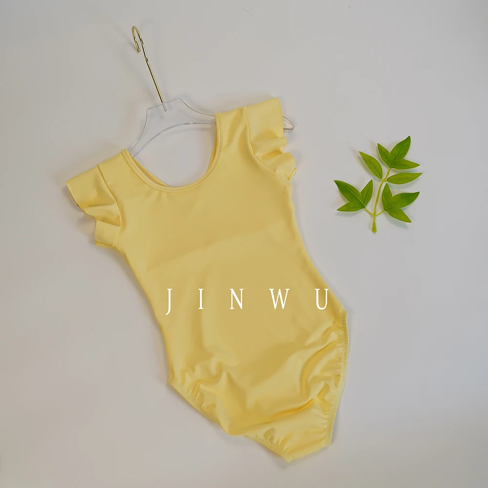Wholesales good quality high quality yellow ruffle sleeves trainingwear dance girls ballet leotards