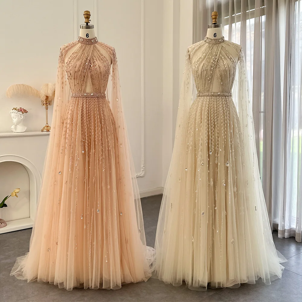 Scz009-2 Luxury Dubai Evening Dress With Cape Sleeve 2023 Elegant Long Arabic Formal Dresses For Women Wedding Party