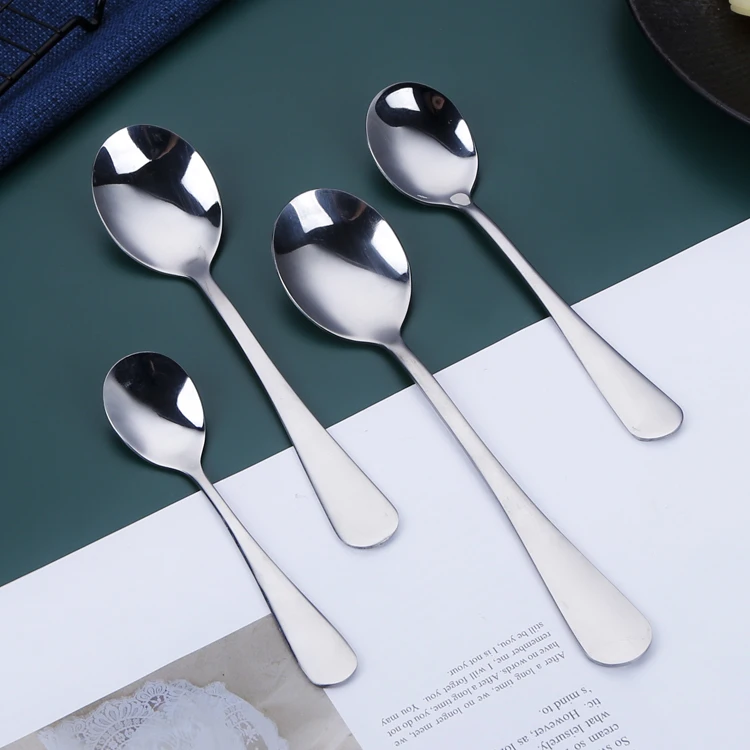 Salad Dessert Appetizer Stainless Steel Oval Spoon Set Household Restaurant Dessert Fruit Ice Cream Cake Coffee Spoon