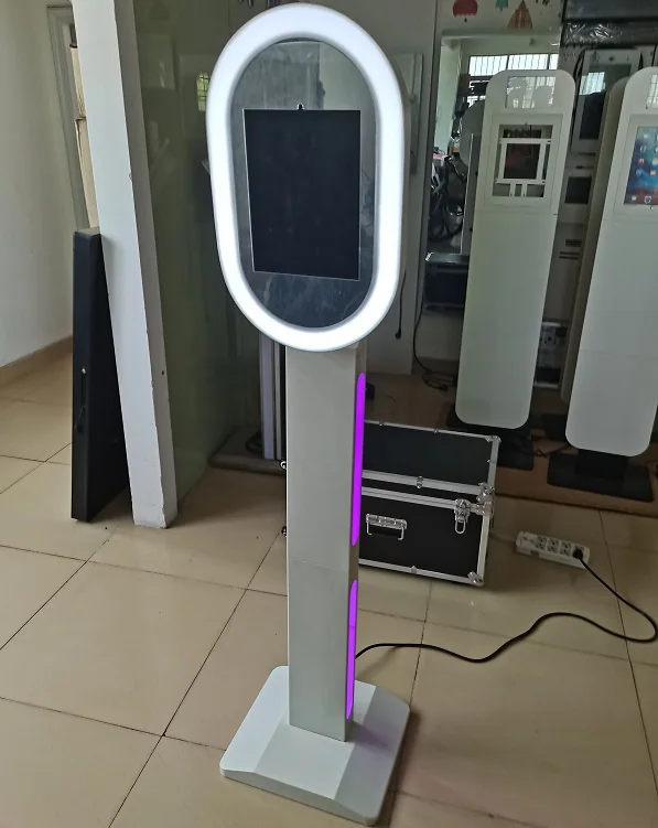 Oval  mirror effect photo booth, RGB light Kiosk for fun , tiktok online video shows