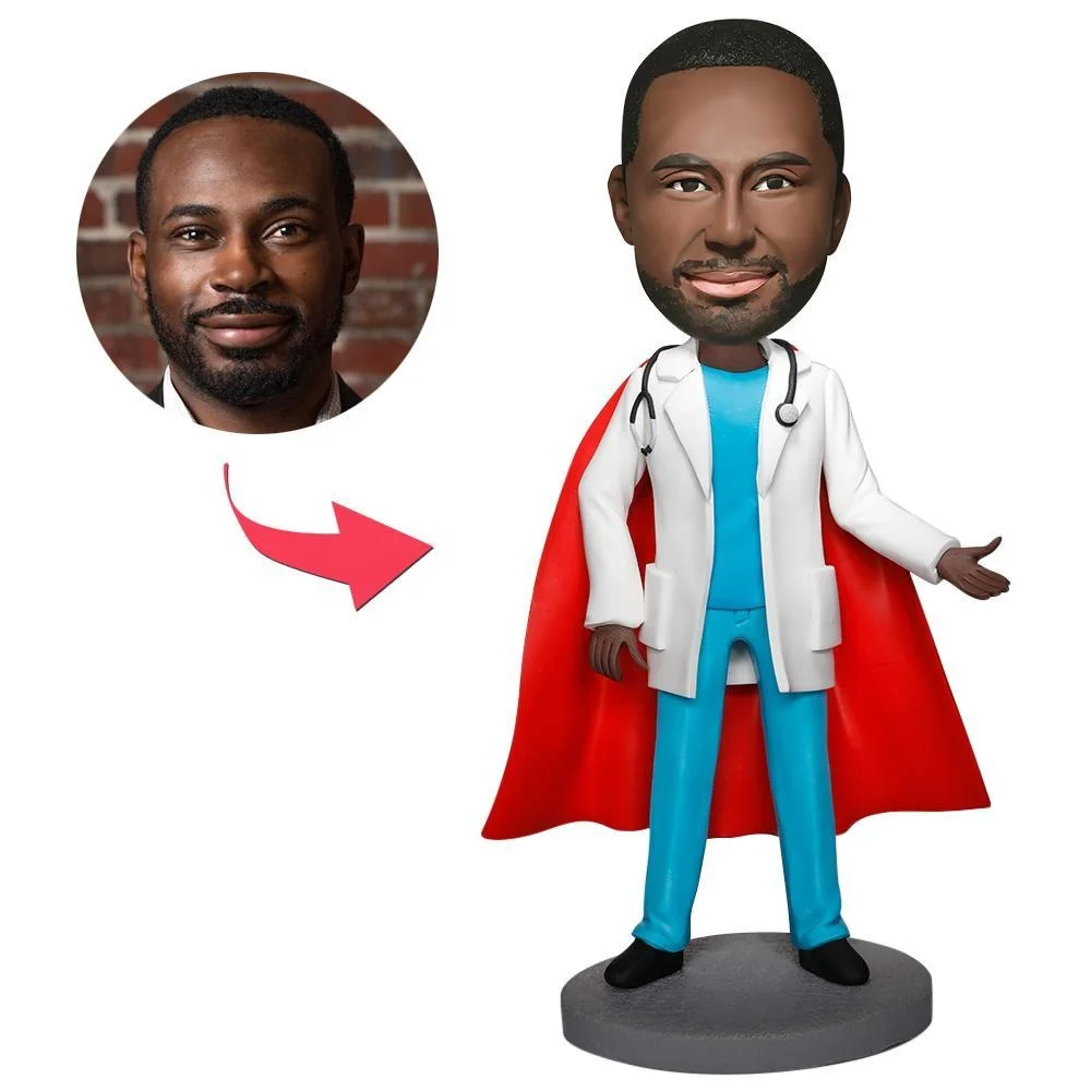 Personalized 3D Super Doctor Bobble Head With Stethoscope Custom Bobblehead Figurine With Engraved Text