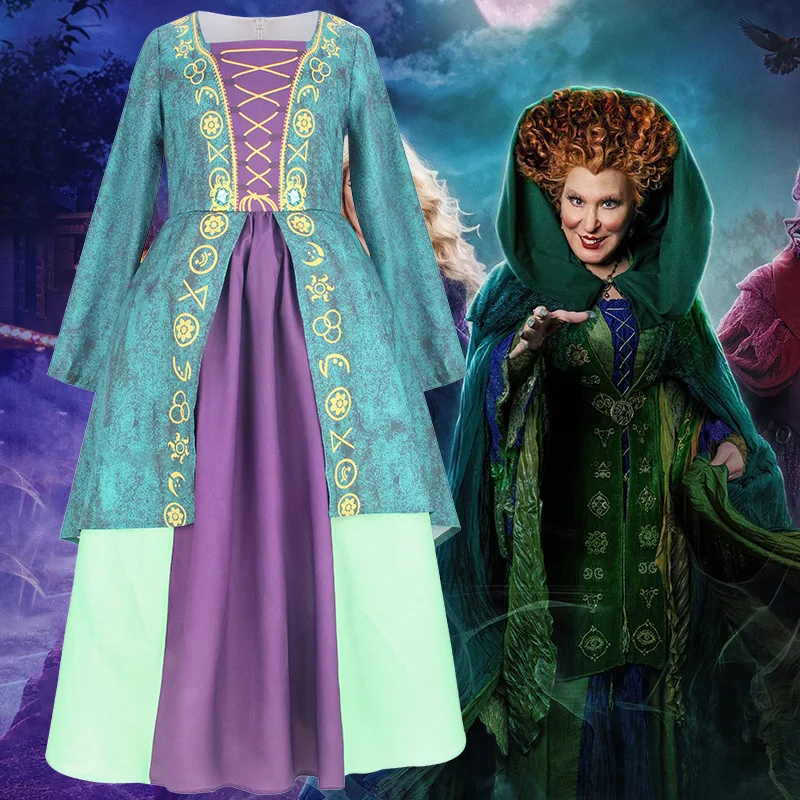 LZH Witch Medieval Retro Dress Halloween Party Carnival Outfits Sanderson Cosplay Costumes Hocus Pocus 2 Winifred