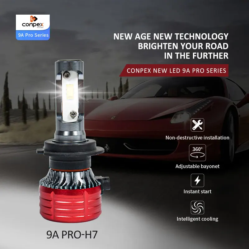 Conpex Oem Plug And Play Chip Style Universal Waterproof 9A Pro H7 12v voltage auto led headlight
