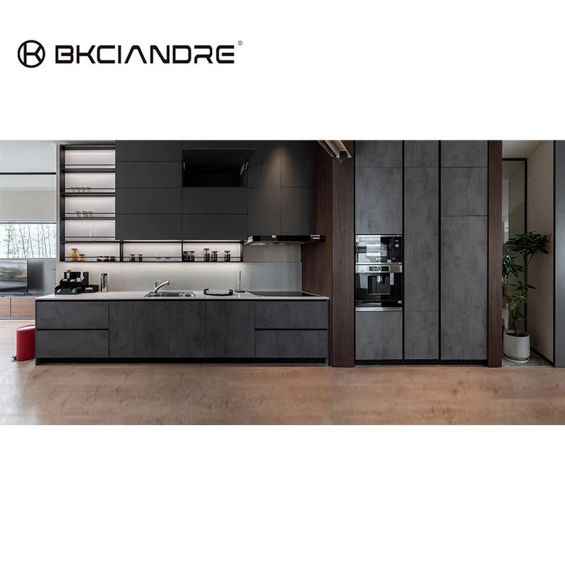 BKX Modern Matte Black Kitchen Cabinets Modular Kitchen cabinetry cupboard Italian Furniture Designs custom kitchen cabinets
