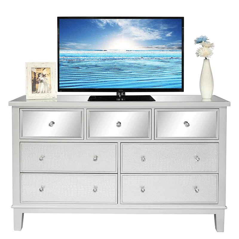 Belleworks Home Decor Furniture Living Room Cabinets Large Capacity Seven Drawer Cabinet For Home Luxury Miirored Silver Cabinet