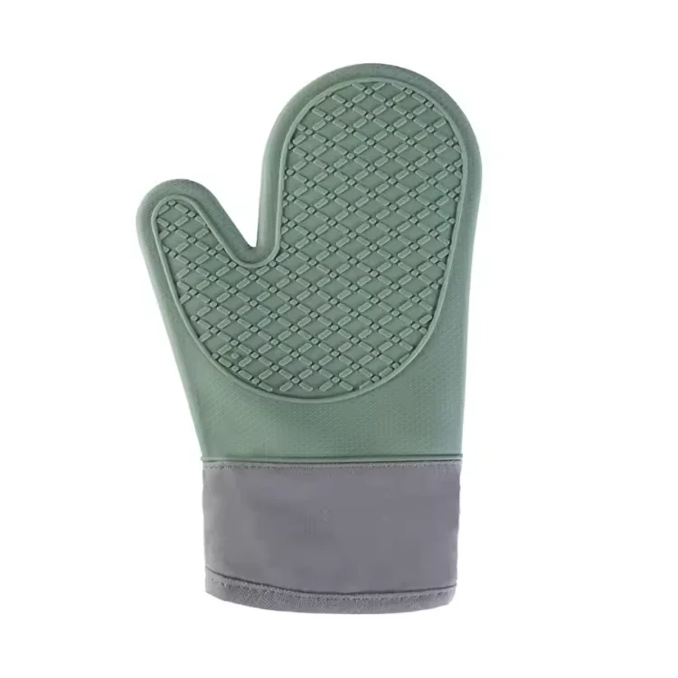 Low MOQ Printed Kitchen Cooking Mittens Rubber Silicone Heat Insulation Oven Mittens with Cotton Stylish Printed Design