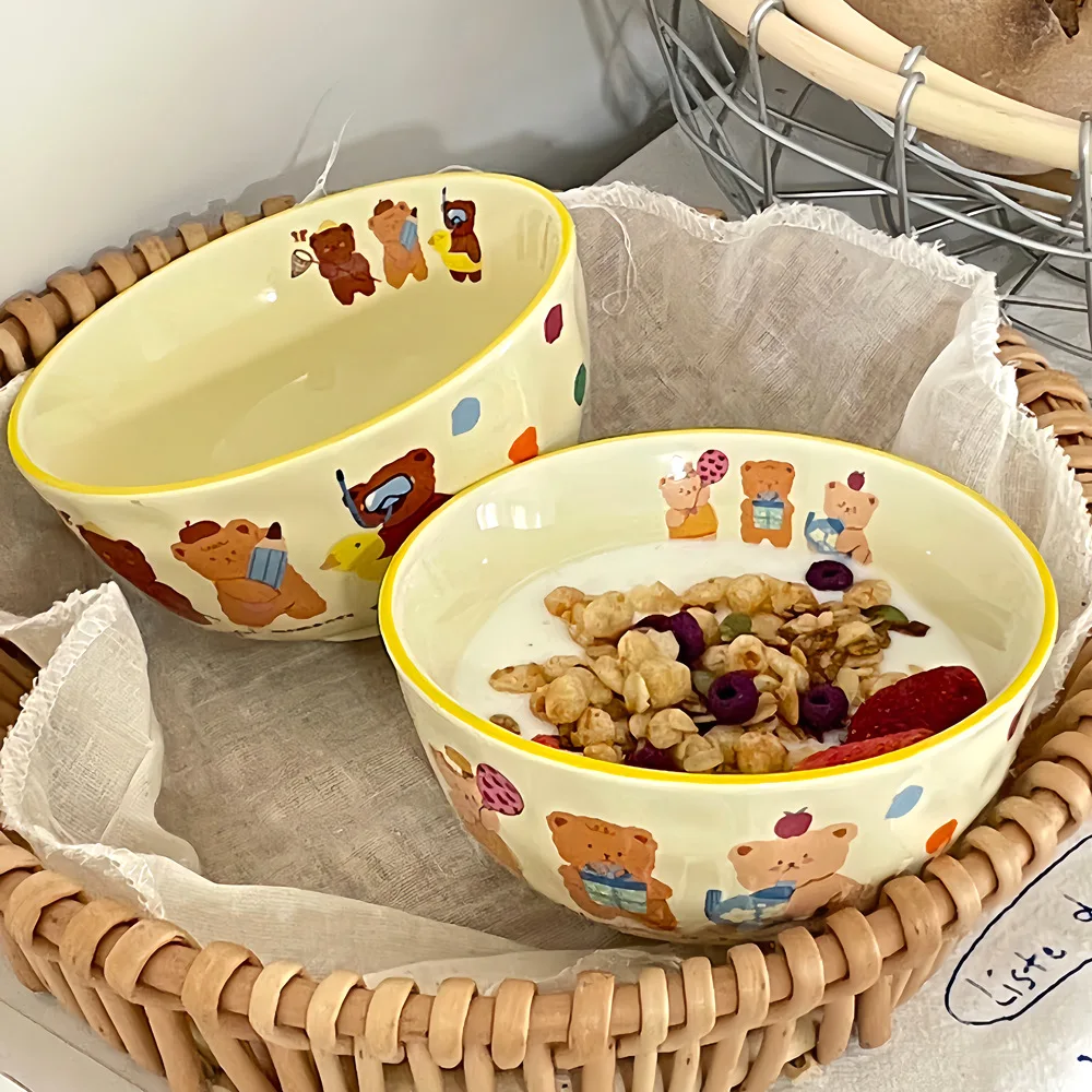 Children cute animal pattern, ceramic tableware, household ins creative rice bowl wholesale. ceramic bowl