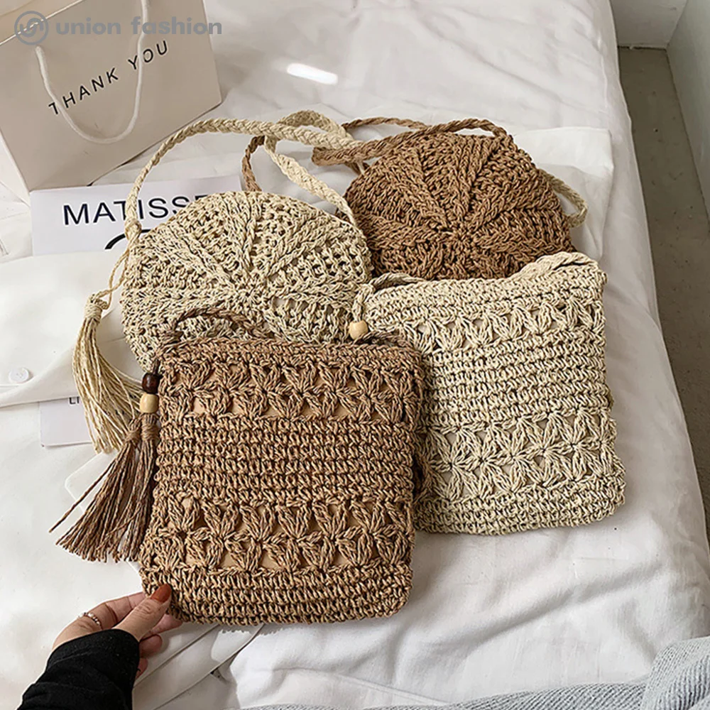 
Fashion Summer Kids Women Popular Vintage Straw Crochet Beach Crossbody Bag Handbags 