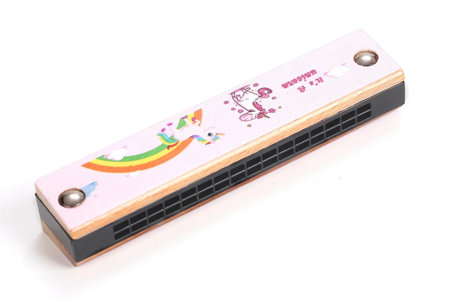 Wooden Cartoon 16 Hole Double Row Harmonica Wooden Children Body Wood Material